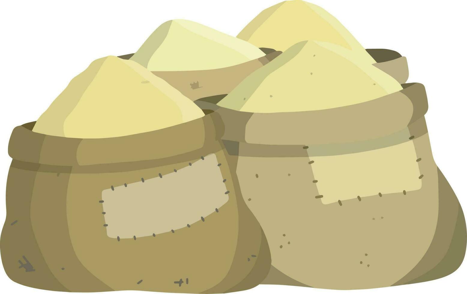 borsa di tela. illustrazione piatta del fumetto. elemento rustico per mulino. imballaggi per lo stoccaggio di cereali e farine. mucchio di grano vettore