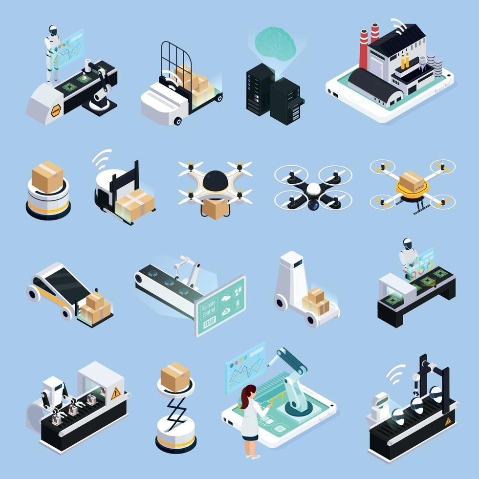 illustrazione vettoriale di raccolta di icone di produzione intelligente