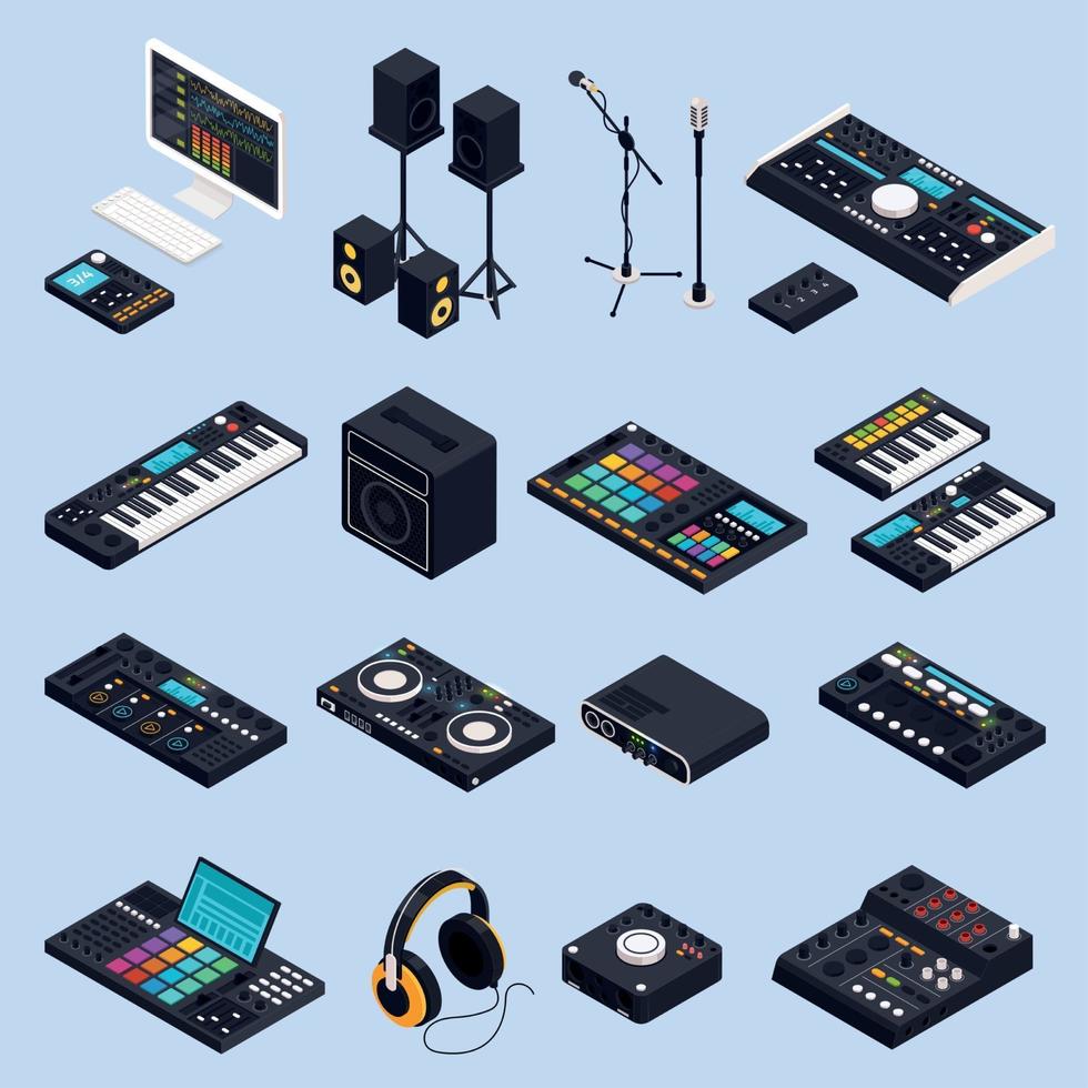 illustrazione di vettore delle icone dell'attrezzo audio pro