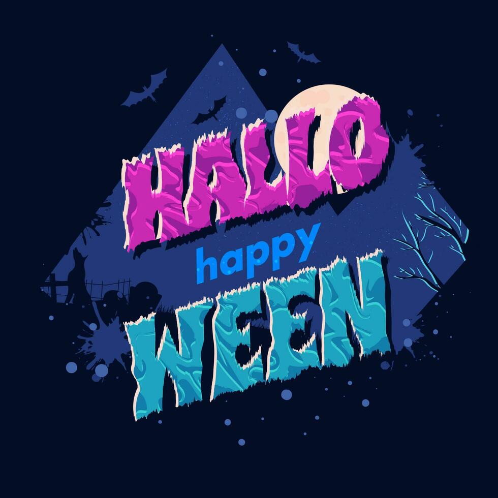 raccapricciante tipografia di contento Halloween con pieno Luna su astratto sfondo può essere Usato come manifesto o modello design. vettore