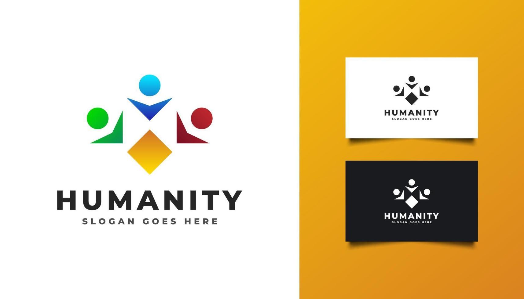 logo di umanità con illustrazioni di persone in vari colori vettore