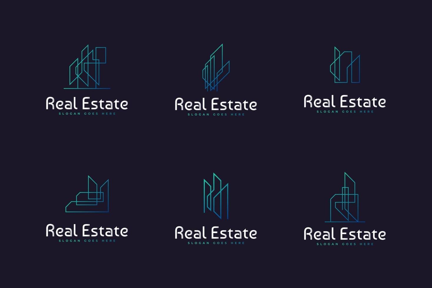 set di logo di costruzione o costruzione immobiliare con stile di linea in un concetto moderno e minimalista vettore