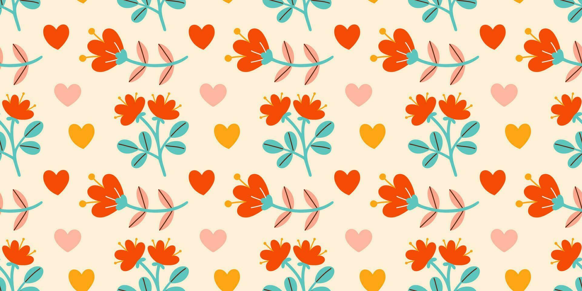 carino san valentino giorno senza soluzione di continuità modello. fiori, cuori. vettore illustrazioni per san valentino giorno, adesivi, saluto carte, eccetera.