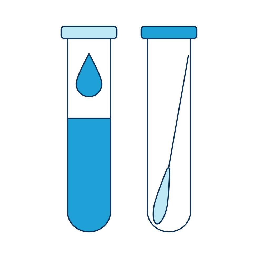 Due fiale di sangue e biomateriale. test per covid19. adatto per un' medico manifesto nel occhiali da sole di blu. vettore illustrazione nel il stile di un' piatto icona isolato su un' bianca sfondo.
