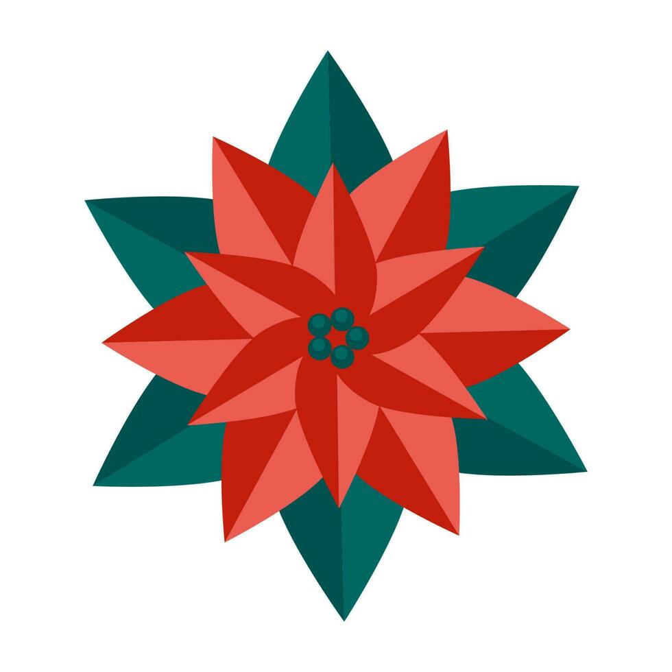 verde ramo di un' poinsettia con le foglie e rosso fiore semplice minimalista. floreale collezione di elegante impianti per di stagione decorazione. stilizzato icone di botanica. azione vettore illustrazione