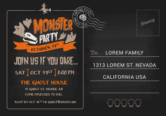 Modello dell'invito della cartolina del partito di costume del mostro di Halloween. vettore