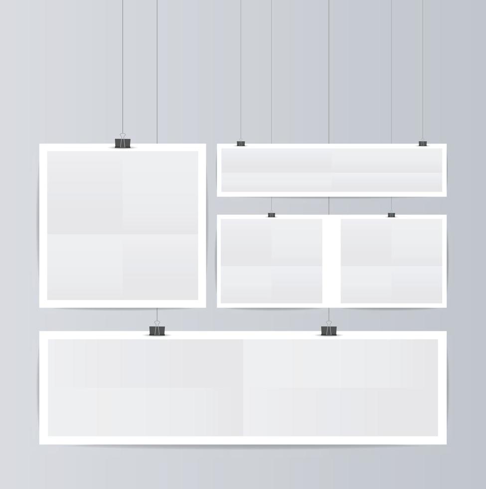 mock up set realistico poster bianco appeso modello vettore