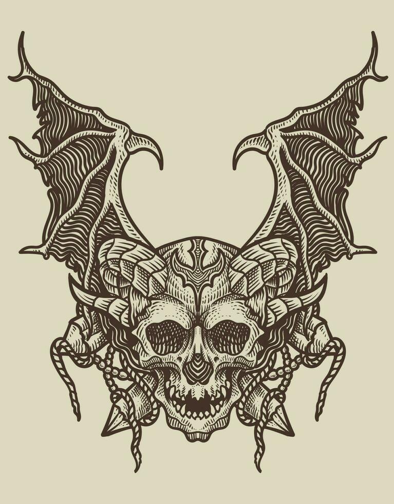 illustrazione pauroso demonico cranio su nero sfondo vettore