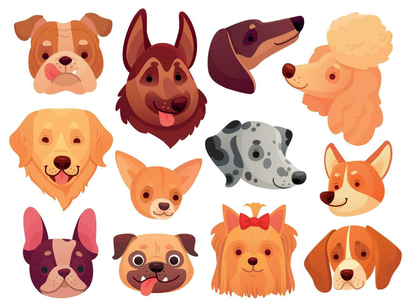 carino cane viso. cucciolo animali domestici, cani animali razza e cuccioli teste vettore illustrazione impostato