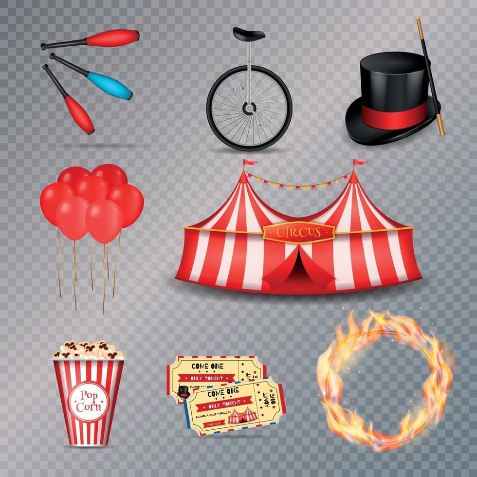elementi essenziali del circo impostare illustrazione vettoriale