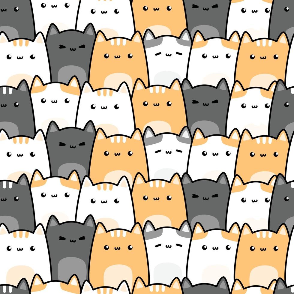 carino paffuto gatto gattino cartone animato doodle seamless pattern vettore