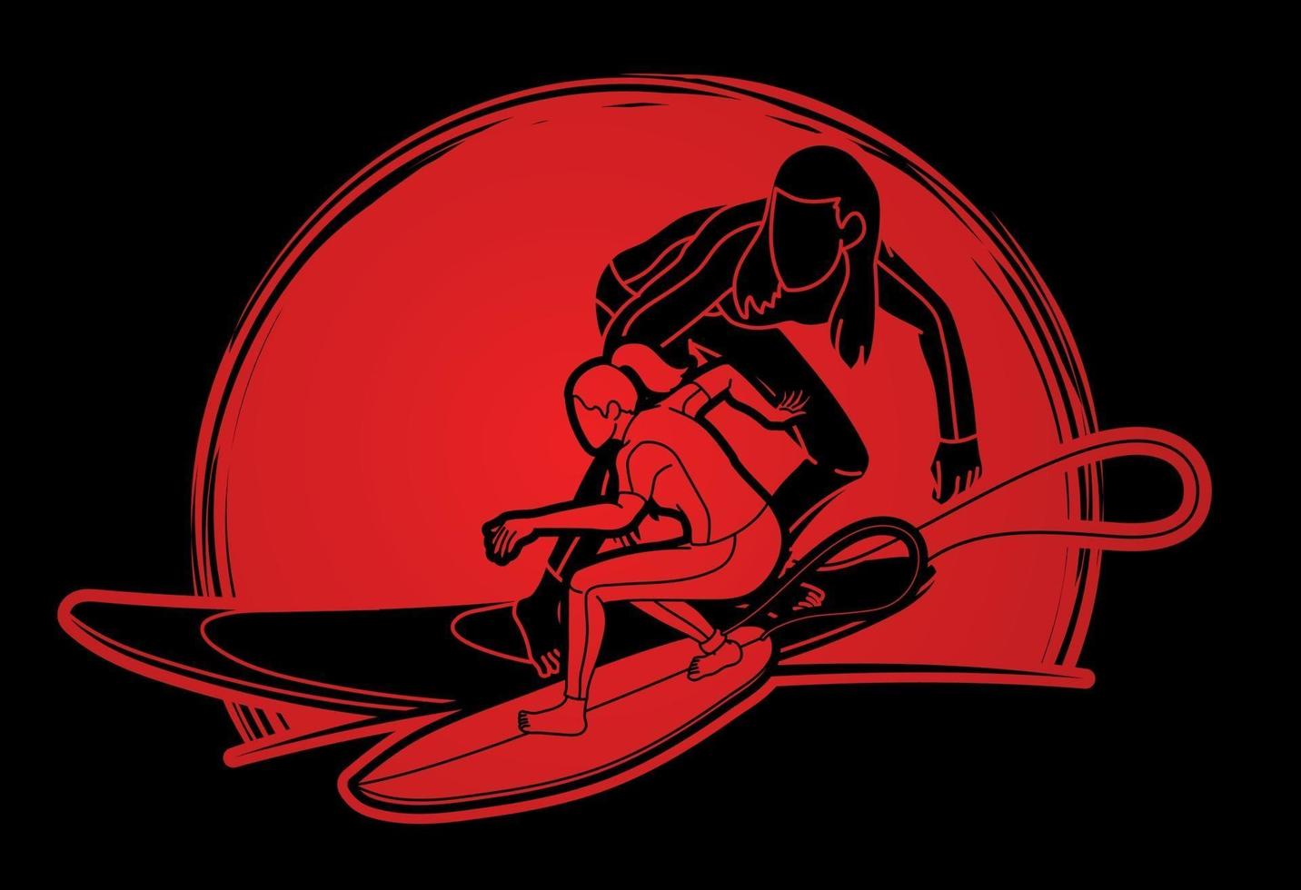 gruppo di azione di giocatori di donne sport surf vettore
