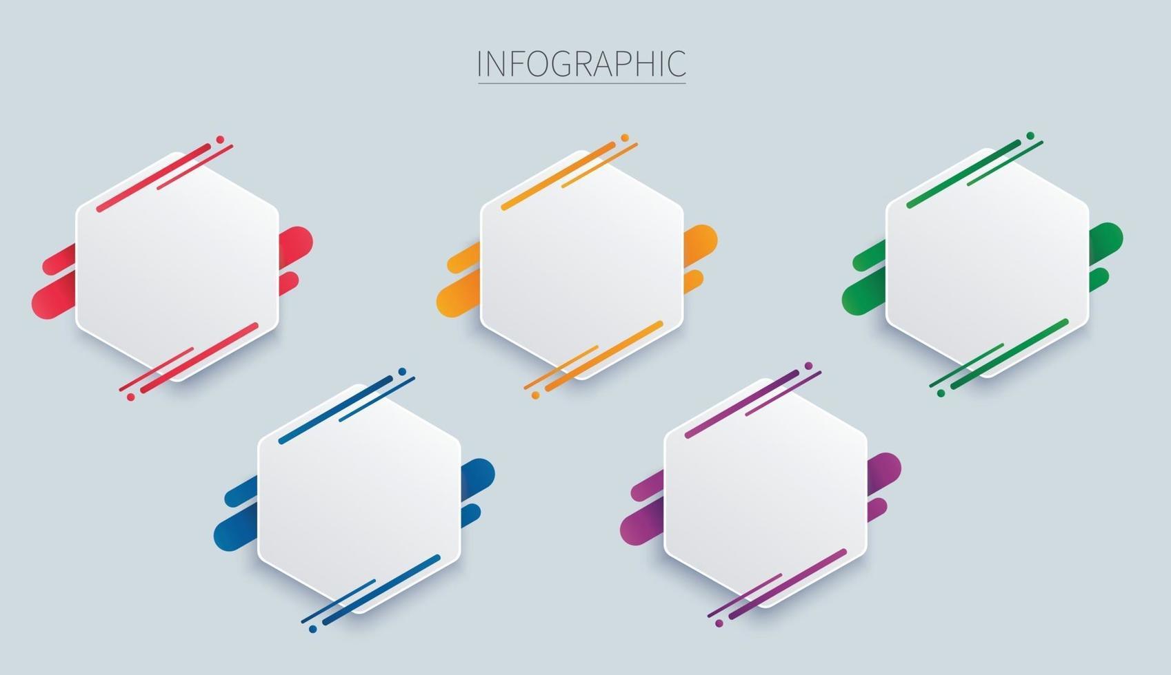 modello di vettore infografica esagono colorato con 5 opzioni sfondo astratto