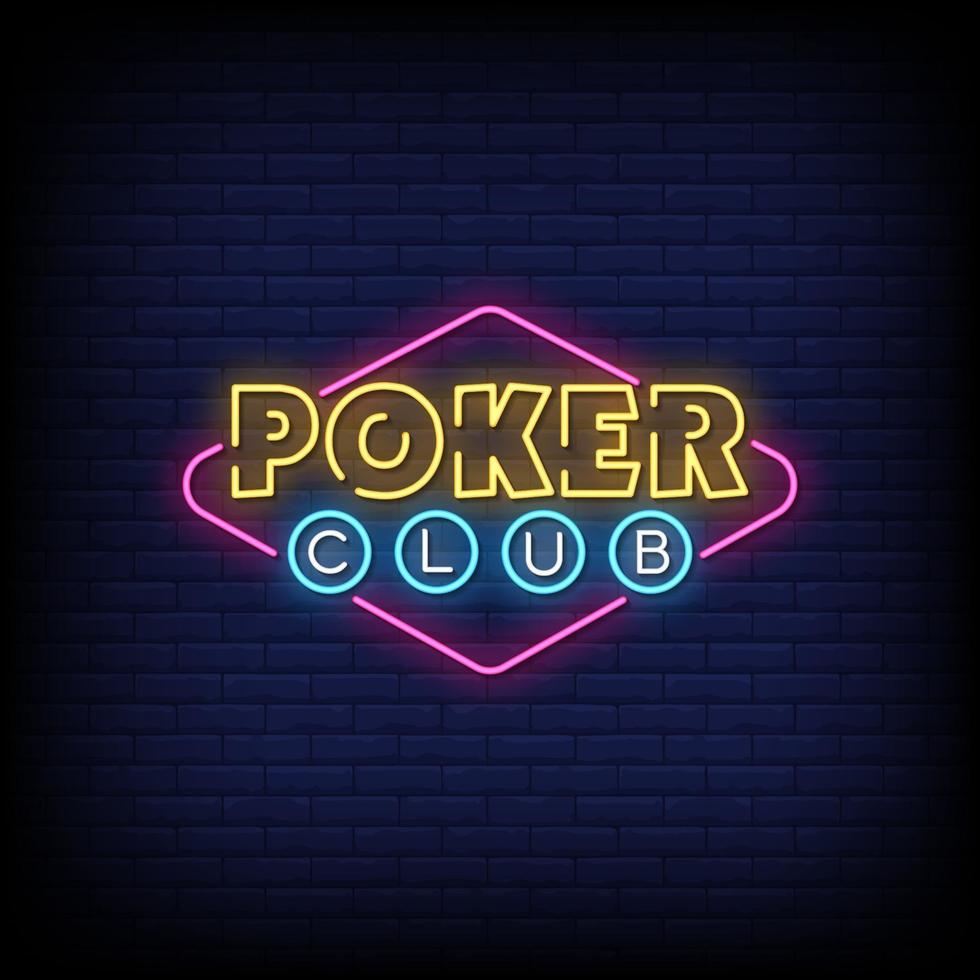 vettore del testo di stile delle insegne al neon del logo del club di poker