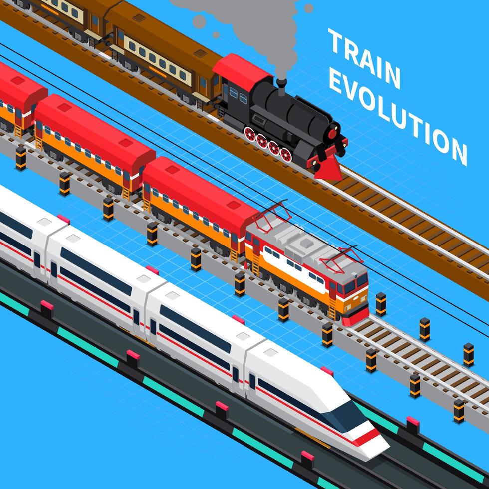 illustrazione di vettore della composizione isometrica di evoluzione del treno