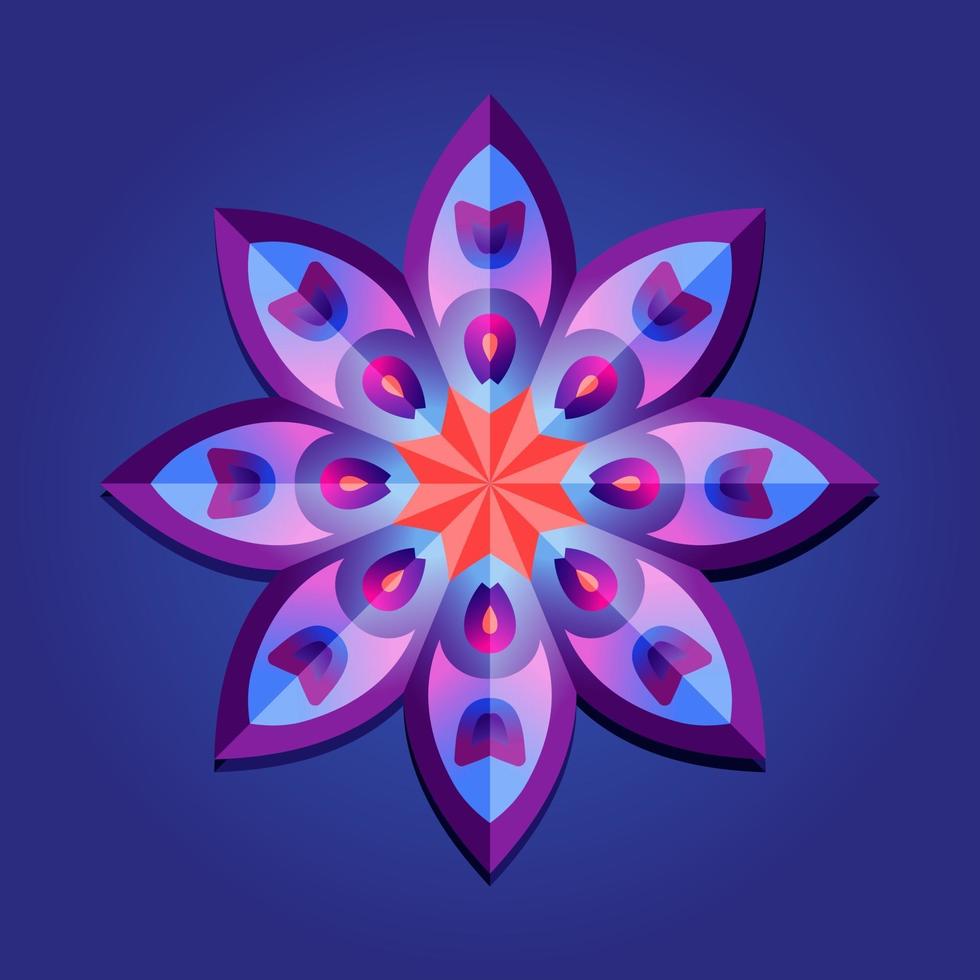 questo è viola un mandala geometrico poligonale a forma di stella con un motivo floreale vettore