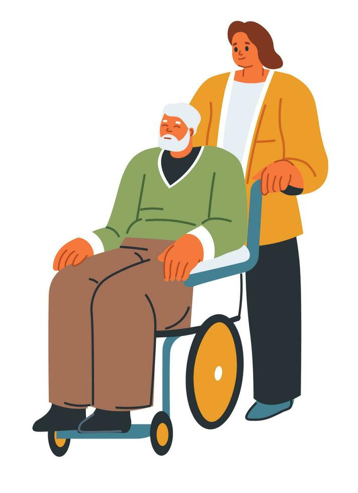 Aiuto per Disabilitato persona nel sedia a rotelle vettore