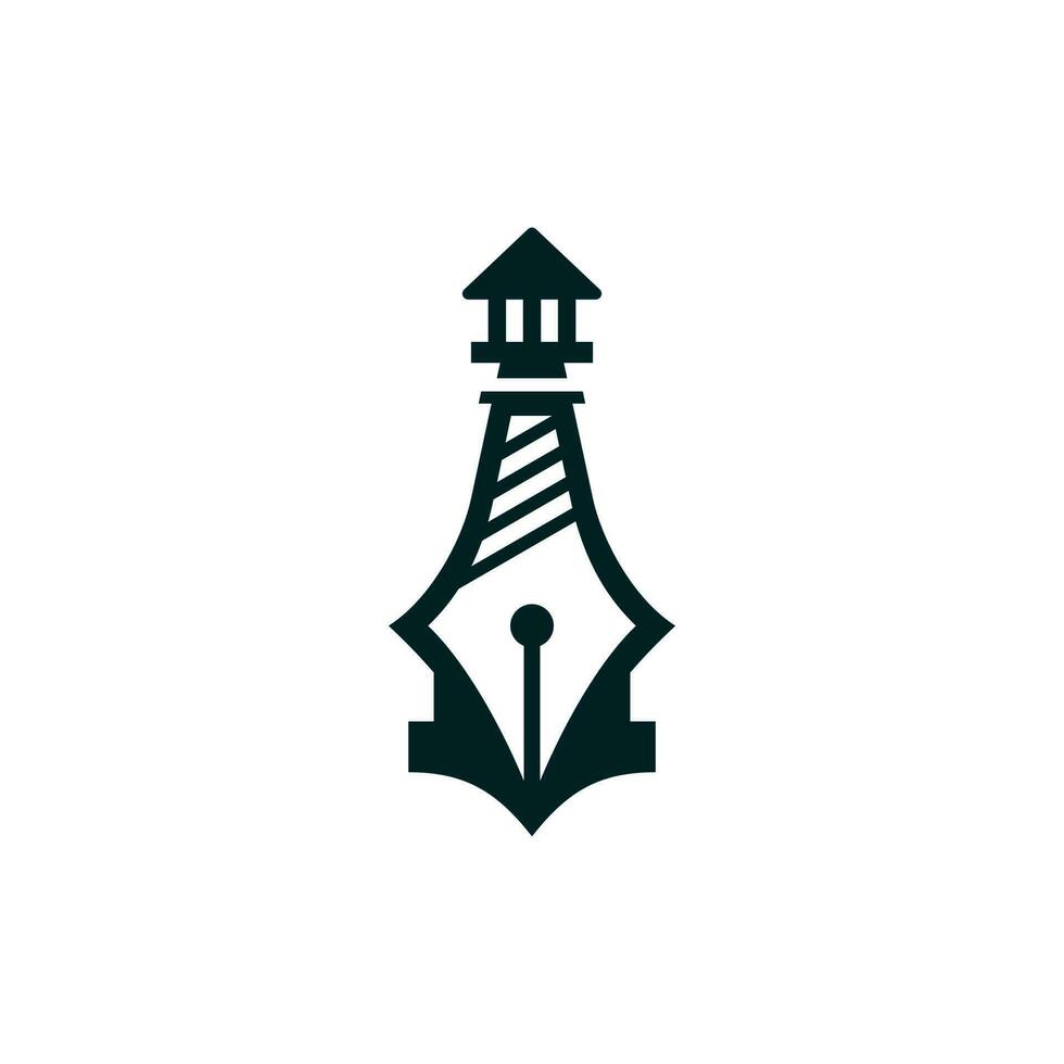 faro Torre con penna creativo logo design vettore