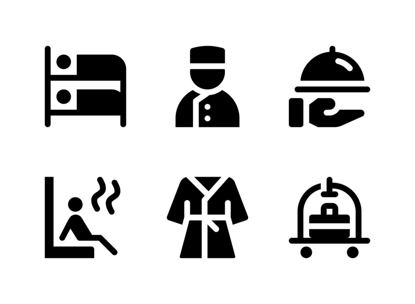 semplice set di icone solide vettoriali relative al servizio alberghiero
