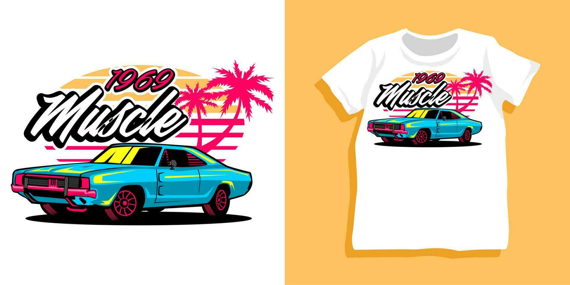 design della maglietta dell'auto estiva da spiaggia vettore