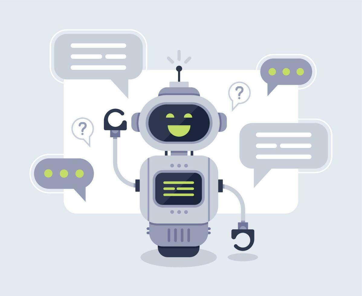 Chiacchierare Bot messaggi. inteligente chatbot assistente conversazione, in linea cliente supporto robot e parlando per macchina bots vettore illustrazione