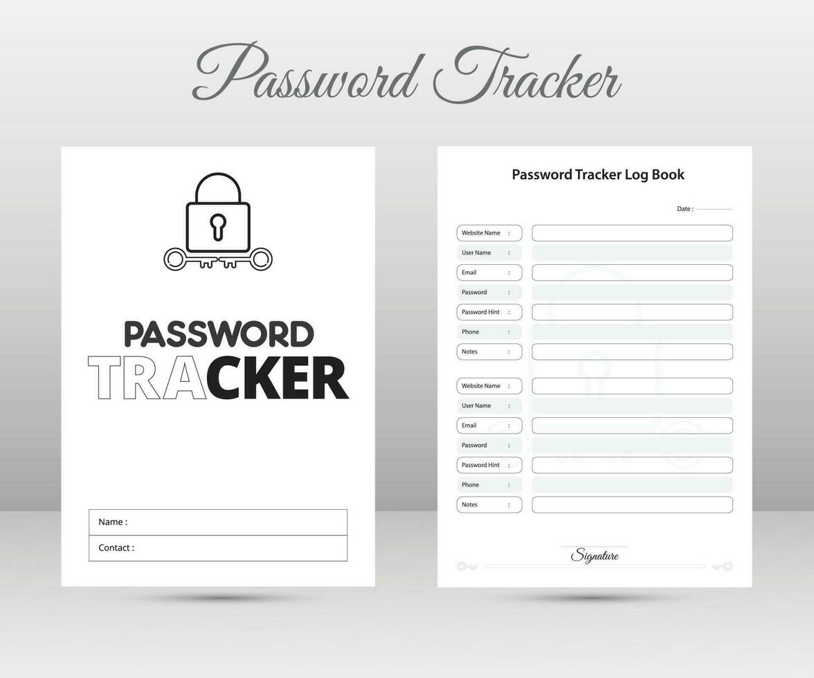 log libro interno modello. parola d'ordine inseguitore taccuino interno. sito web informazione inseguitore. vettore