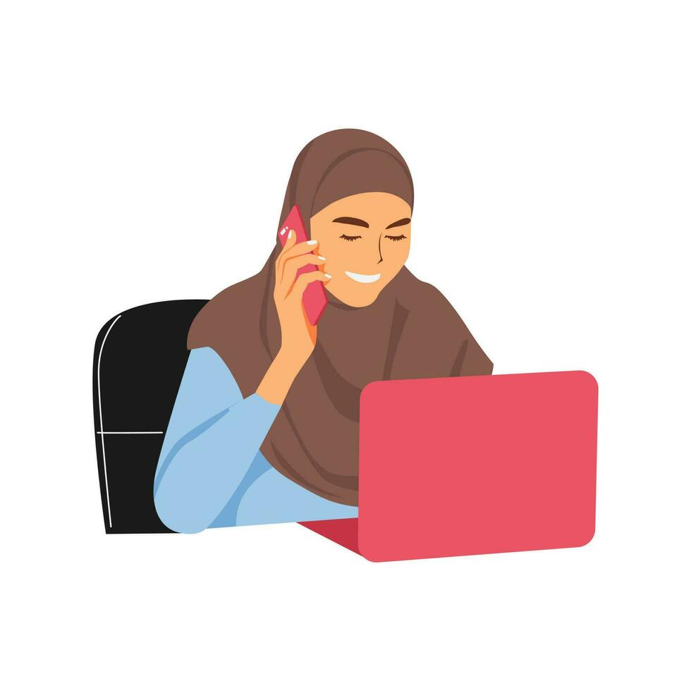 illustrazione di un' hijab donna Lavorando nel un ufficio vettore
