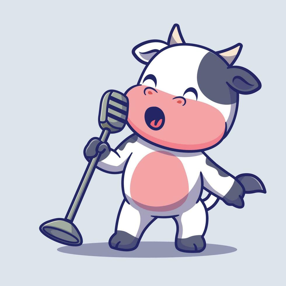 carino mucca cantando cartone animato vettore icona illustrazione. animale musica icona concetto isolato.