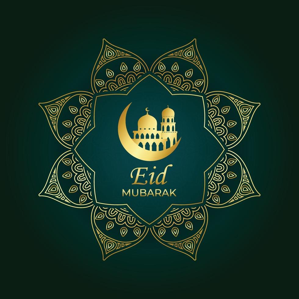 copertina verde eid mubarak con design color oro vettore