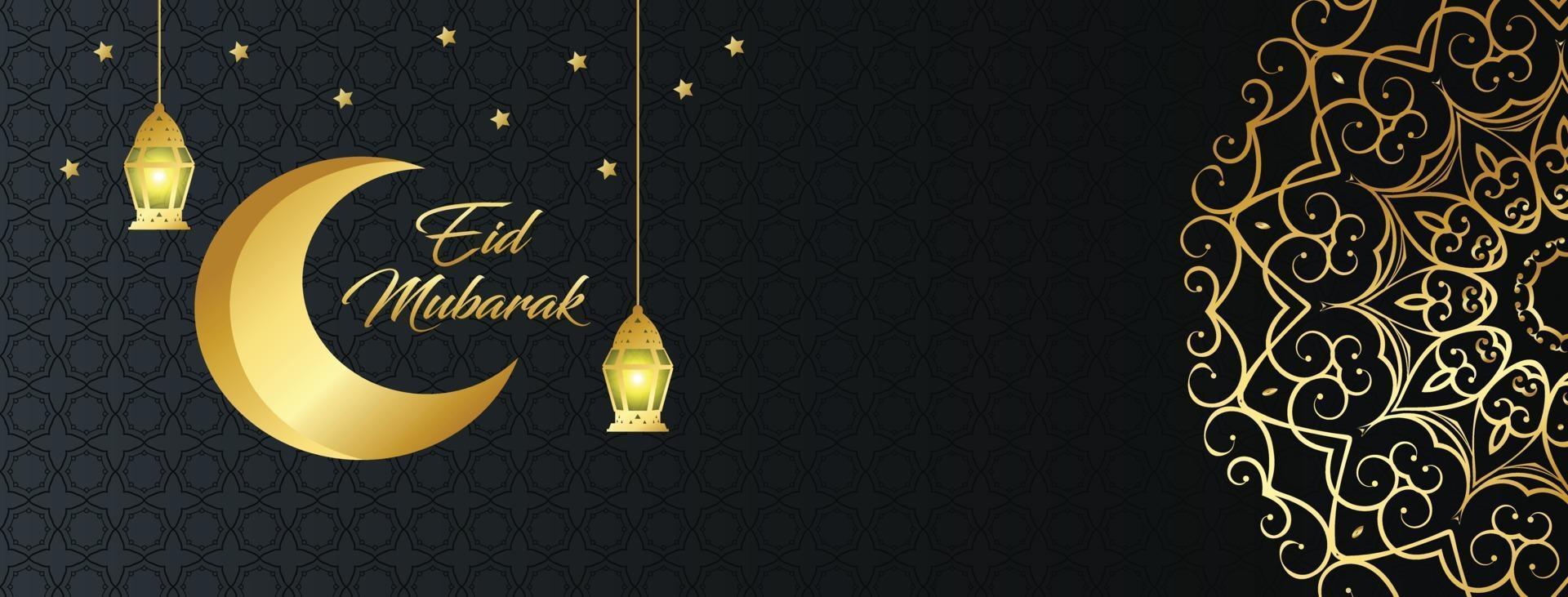 eid mubarak banner cover design post holiday golden color vettore