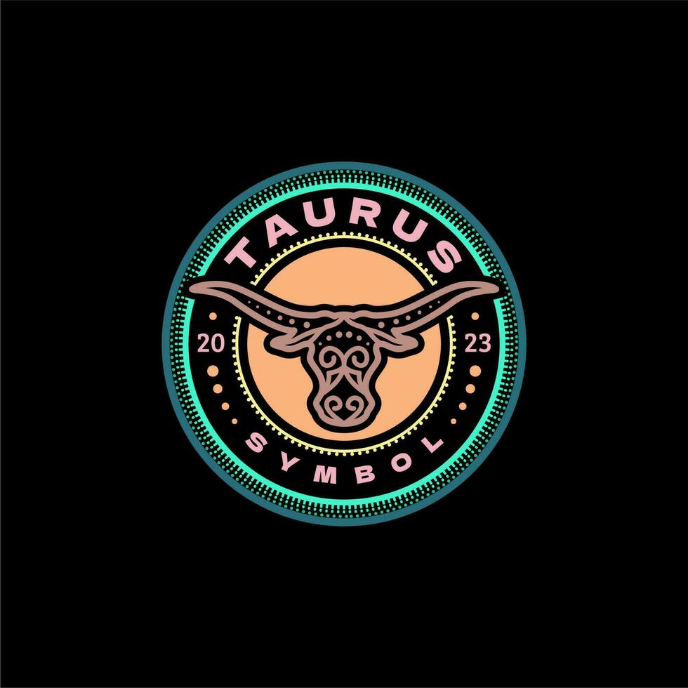 Toro zodiaco cerchio emblema, Toro Longhorn testa francobollo decorativo vettore design