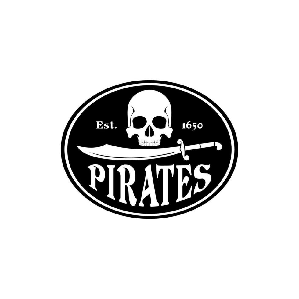 pirata emblema vettore , cranio e spada per gioviale roger pirata logo