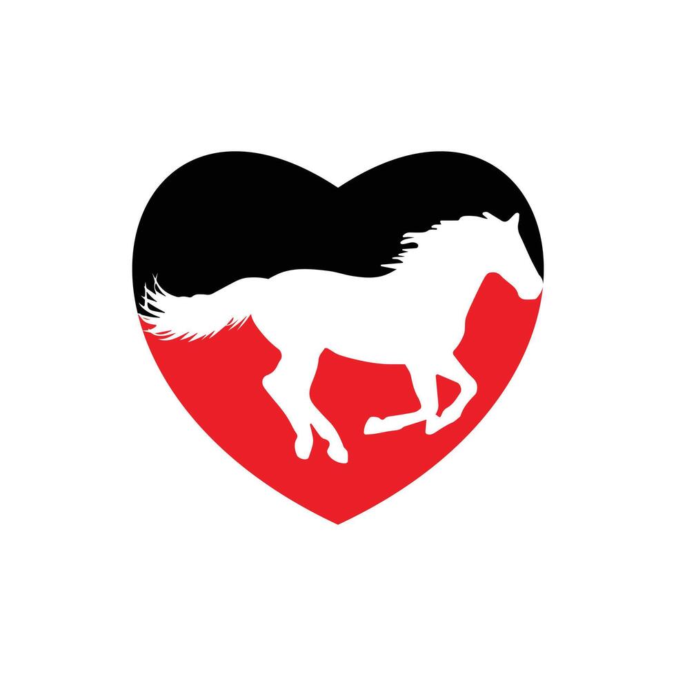 cavallo in esecuzione icona vettore illustrazione dentro un' forma di cuore rosso e nero colore.