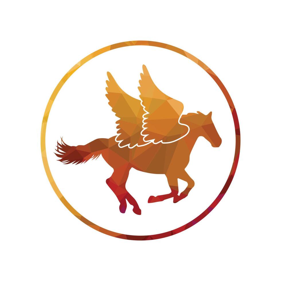 cavallo in esecuzione icona vettore illustrazione volante cavallo con Ali dentro un' squillare modello colore