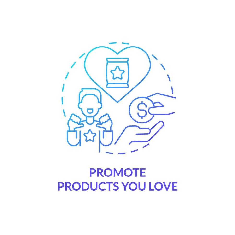 promuovere prodotti voi amore blu pendenza concetto icona. fabbricazione i soldi. affiliato marketing beneficiare astratto idea magro linea illustrazione. isolato schema disegno vettore