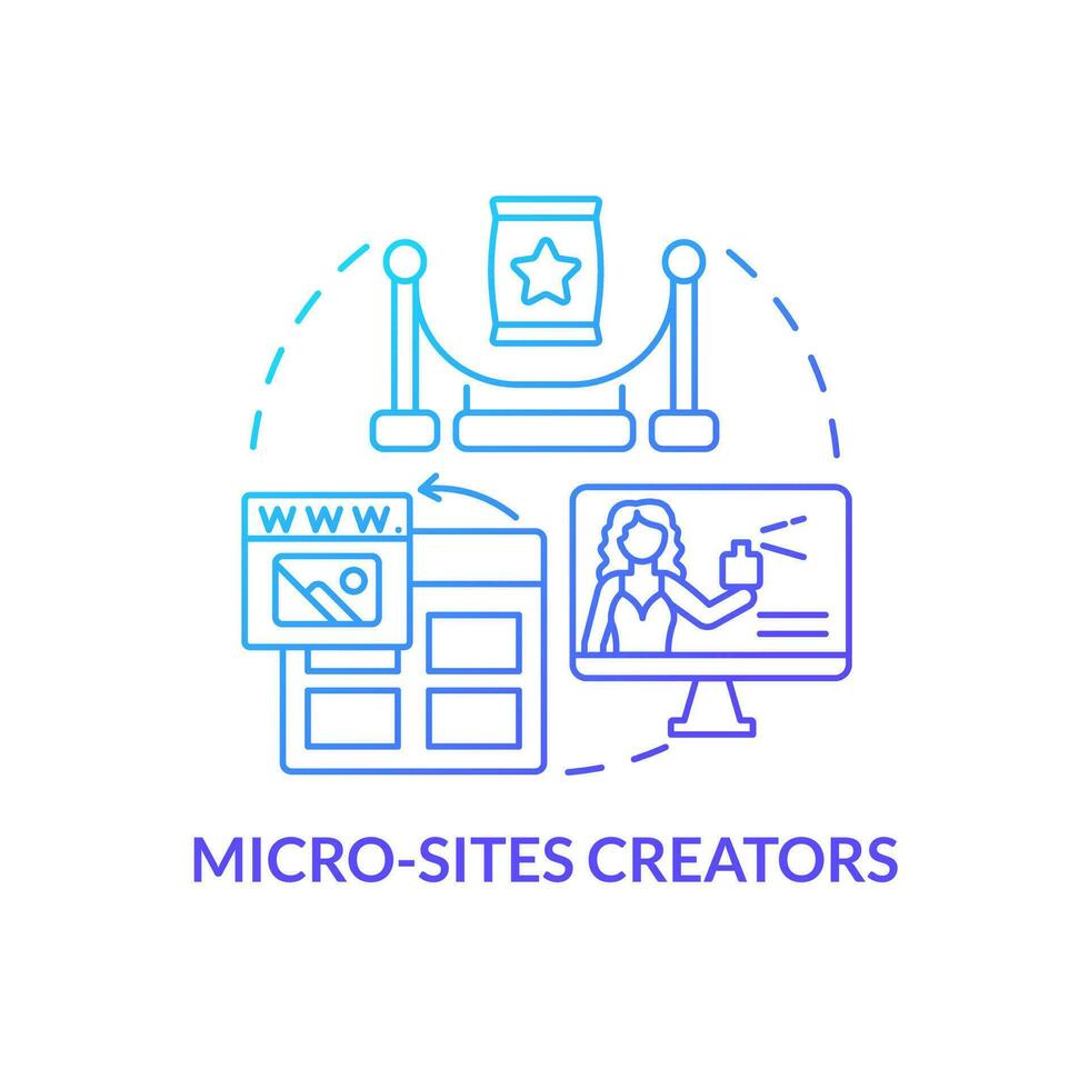 micro siti creatori blu pendenza concetto icona. i saldi in linea risorse. affiliato operatori di marketing genere astratto idea magro linea illustrazione. isolato schema disegno vettore