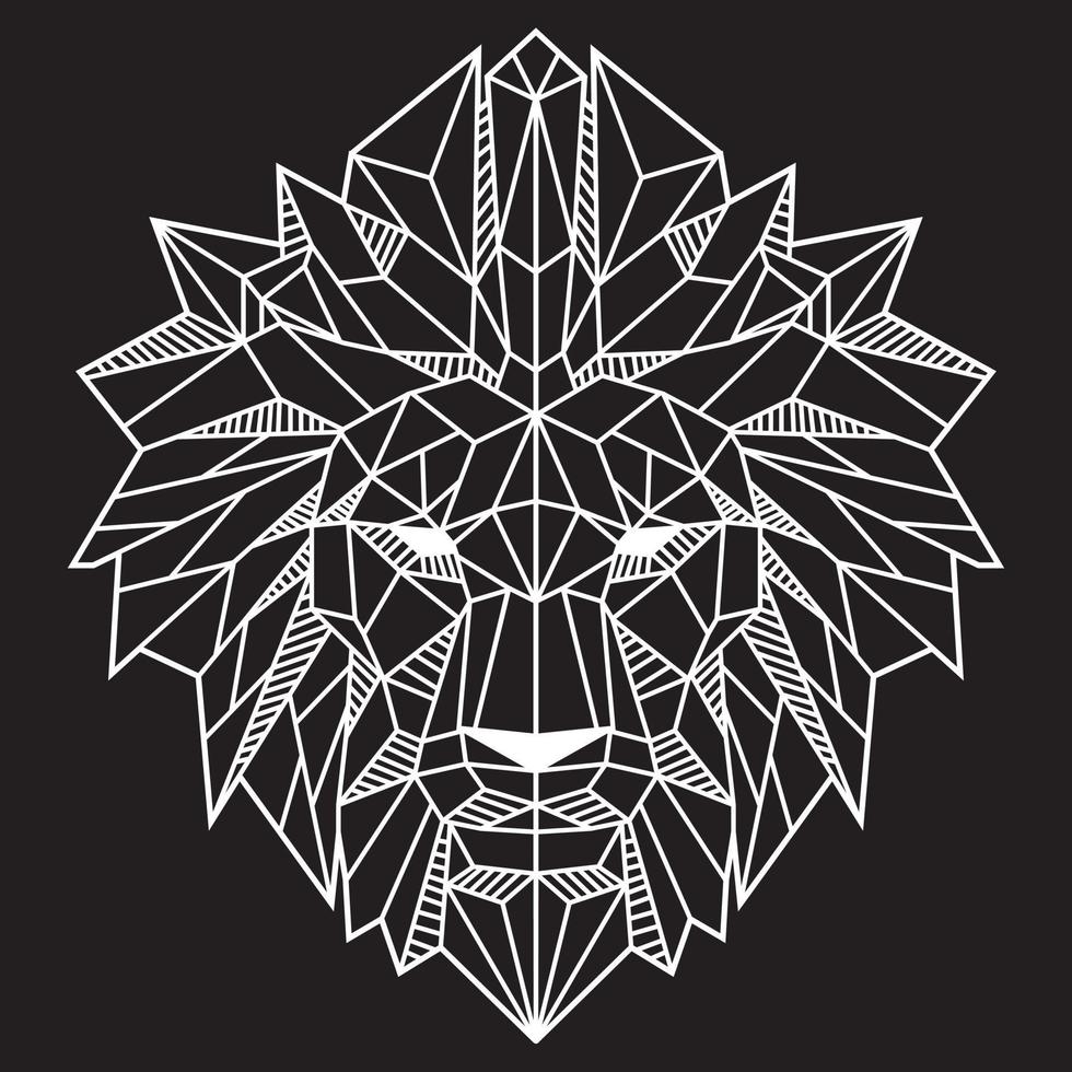 testa di leone astratto basso poligono bianco su illustrazione vettoriale di colore nero