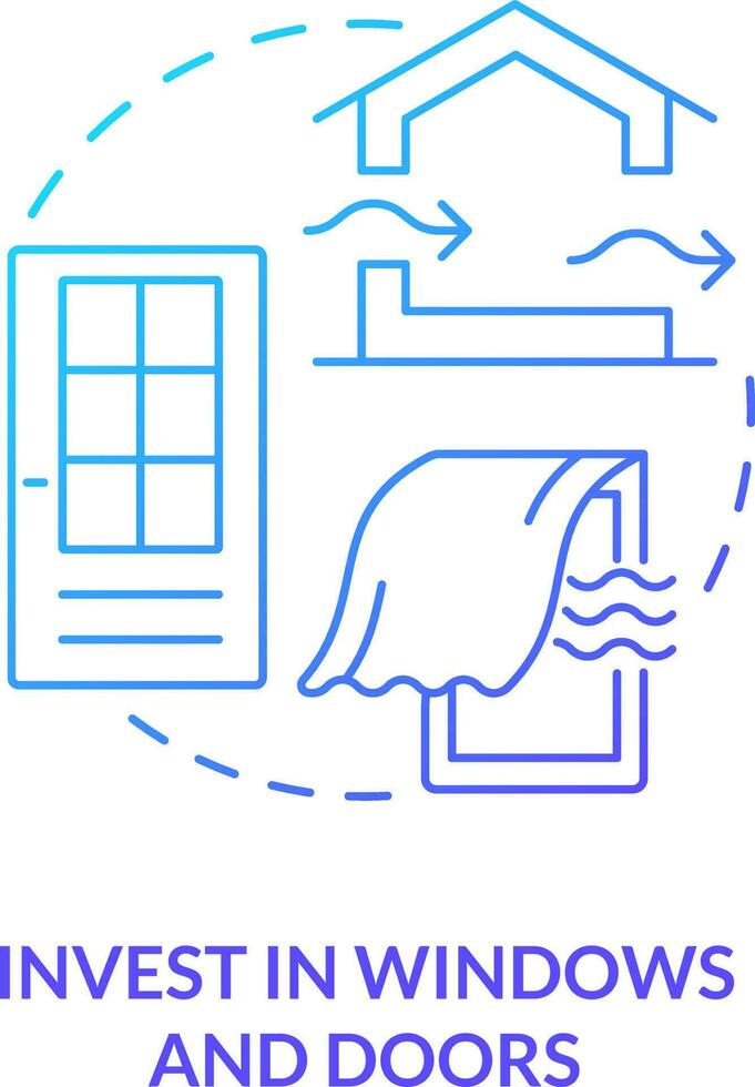 investire nel finestre e porte blu pendenza concetto icona. ingegneria. aria ventilazione design approccio astratto idea magro linea illustrazione. isolato schema disegno vettore