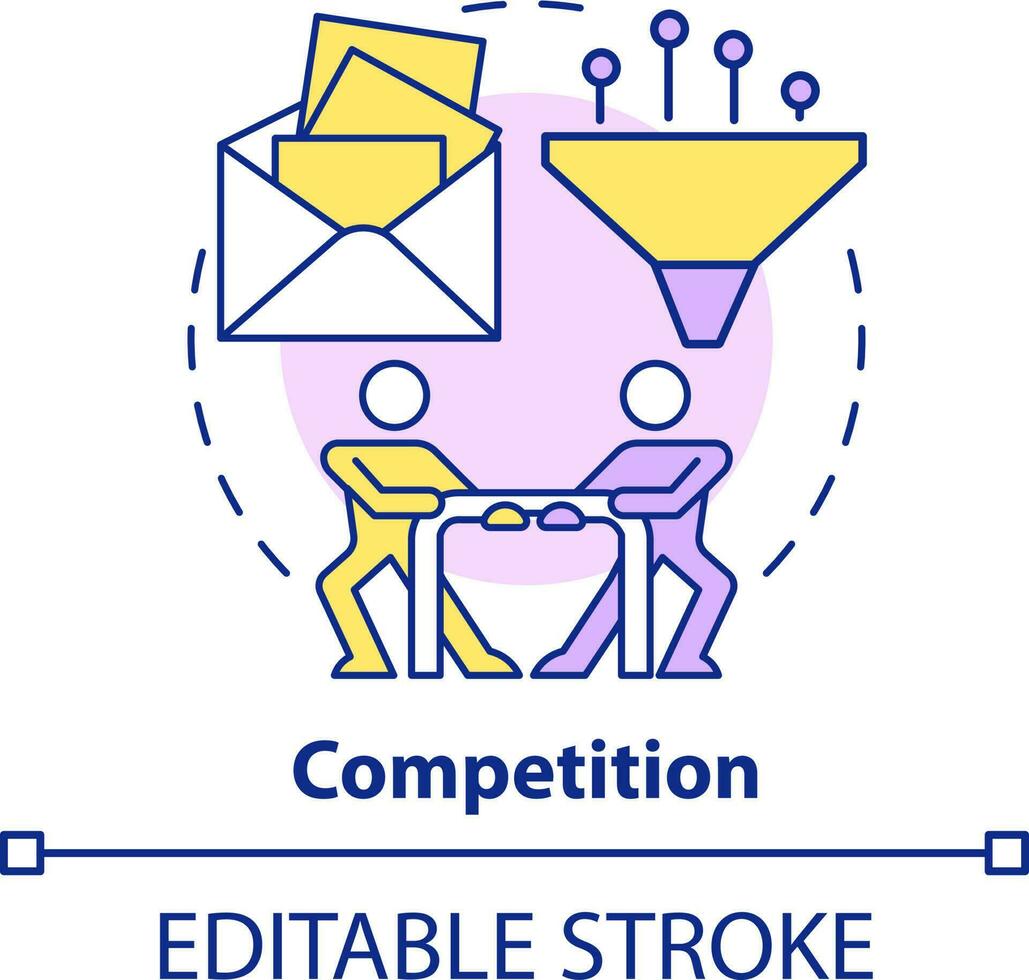 concorrenza concetto icona. pubblicità campagna. sfida di diretto marketing astratto idea magro linea illustrazione. isolato schema disegno. modificabile ictus vettore