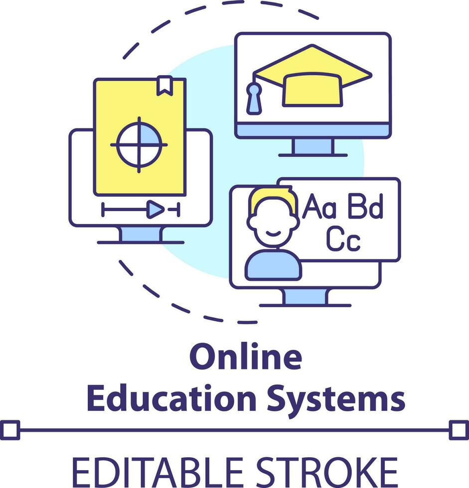 in linea formazione scolastica sistemi concetto icona. Internet piattaforma. attività commerciale tendenza astratto idea magro linea illustrazione. isolato schema disegno. modificabile ictus vettore