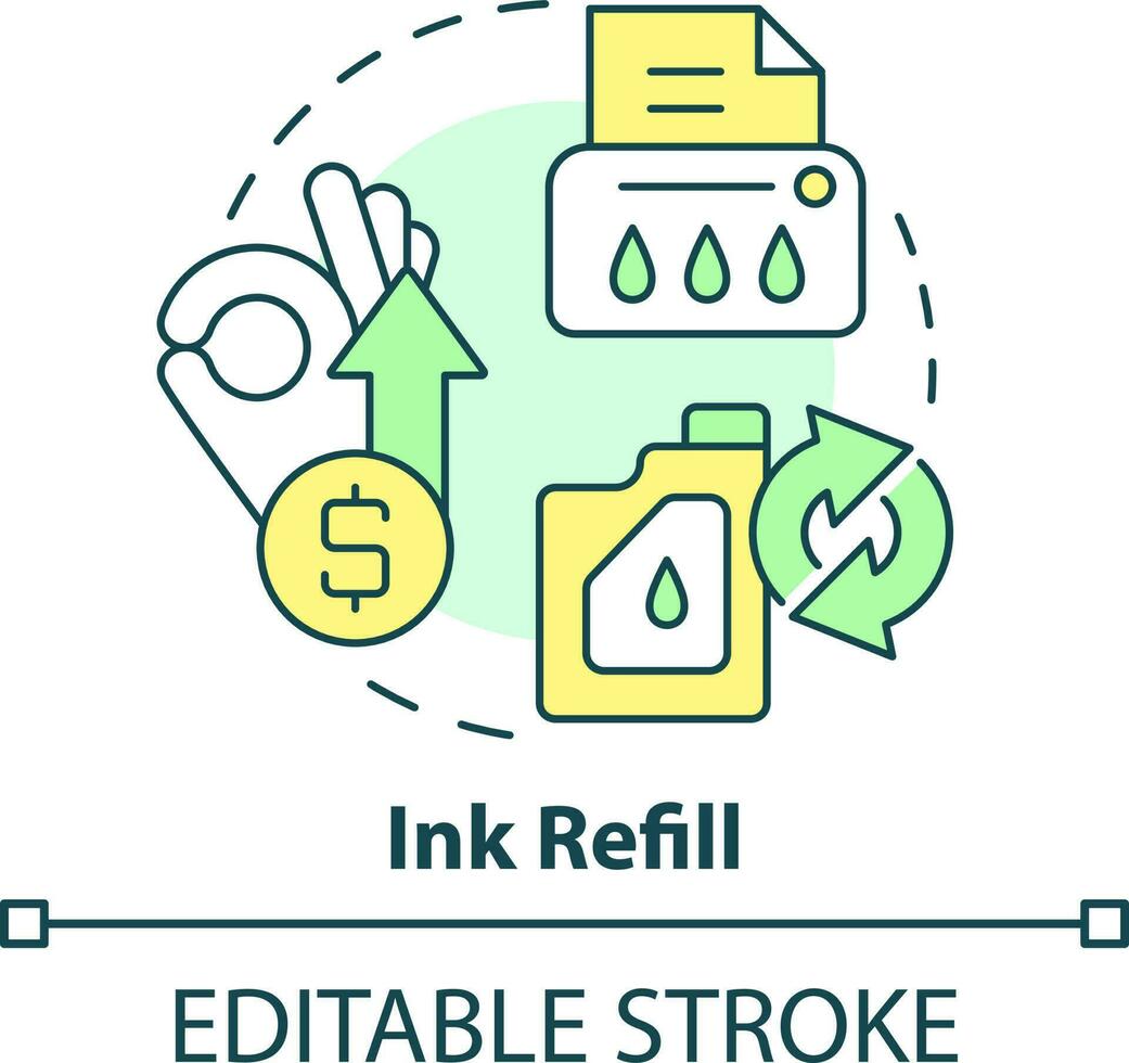 inchiostro ricarica concetto icona. ufficio stampante. ambientale servizio. verde attività commerciale idea astratto idea magro linea illustrazione. isolato schema disegno. modificabile ictus vettore
