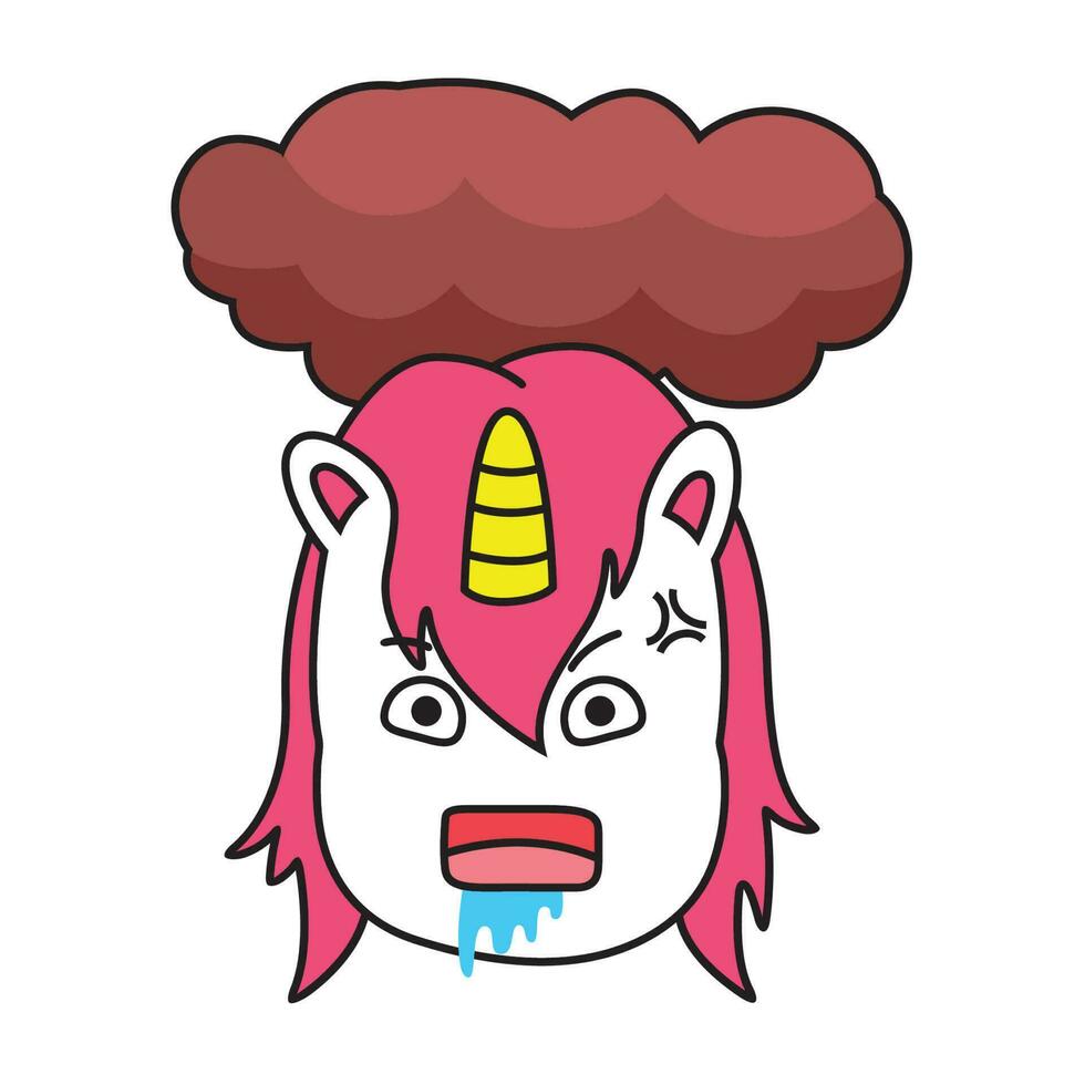 arrabbiato espressione di unicorno cartone animato. animale vettore icona isolato su bianca sfondo