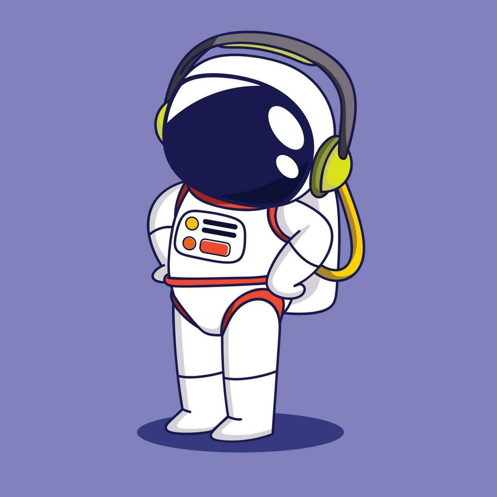 carino cartone animato astronauta ascoltando musica con cuffia. astronauta personaggio nel spazio completo da uomo. vettore illustrazione