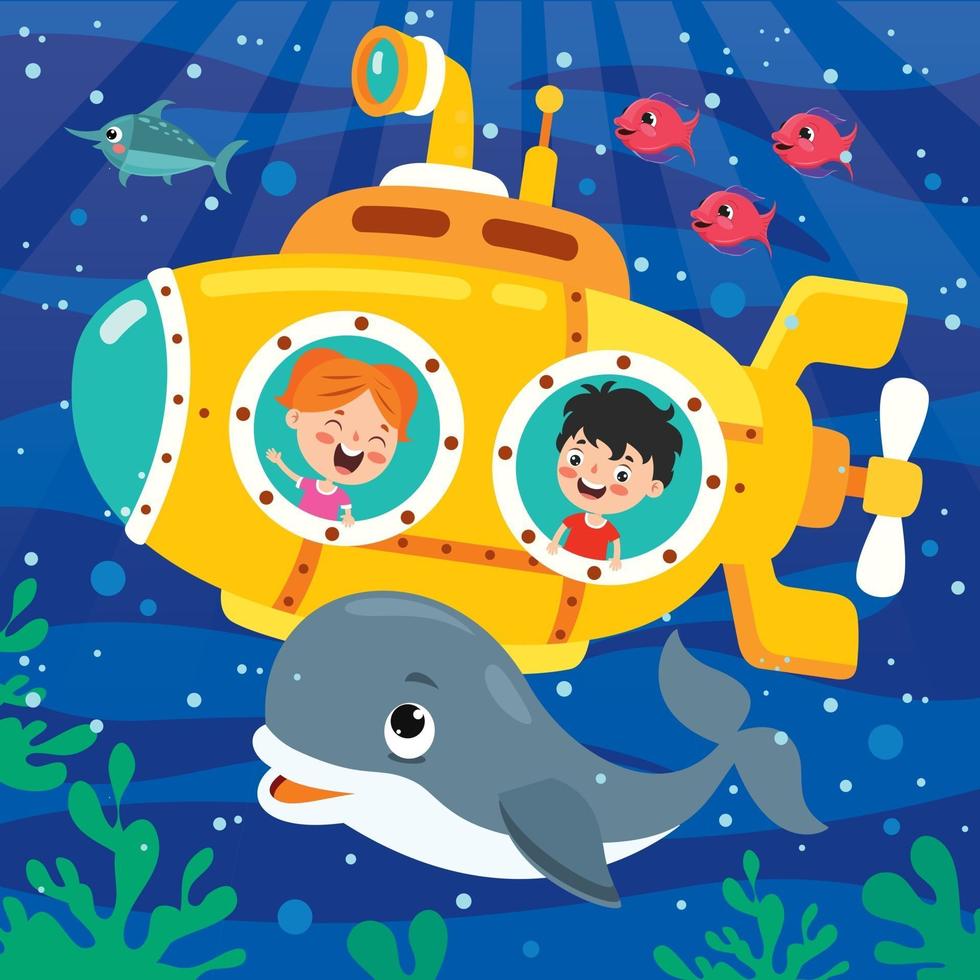 sottomarino dei cartoni animati sotto il mare vettore