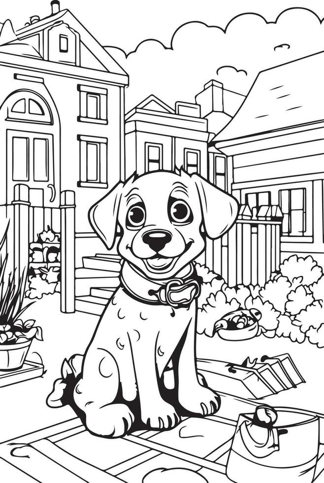 cane colorazione pagina, cane personaggio per colorazione libro vettore