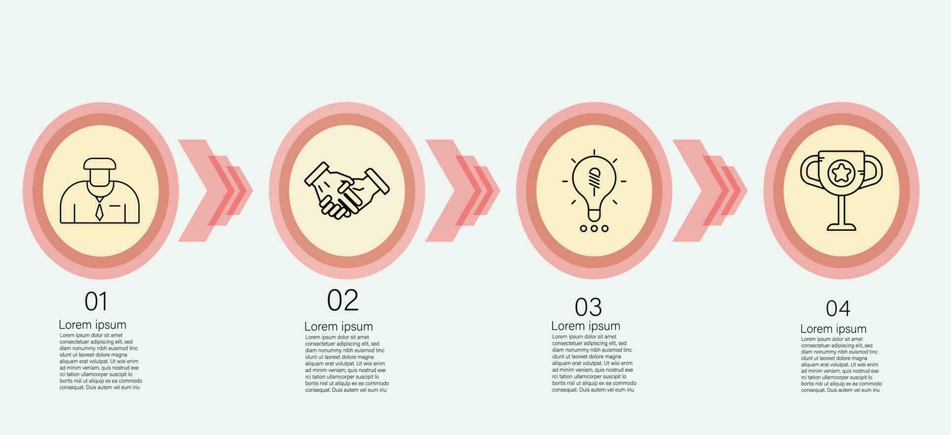 Infografica modello per attività commerciale informazione presentazione. vettore cerchi e geometrico elementi. moderno flusso di lavoro diagrammi. rapporto Piano 4 temi