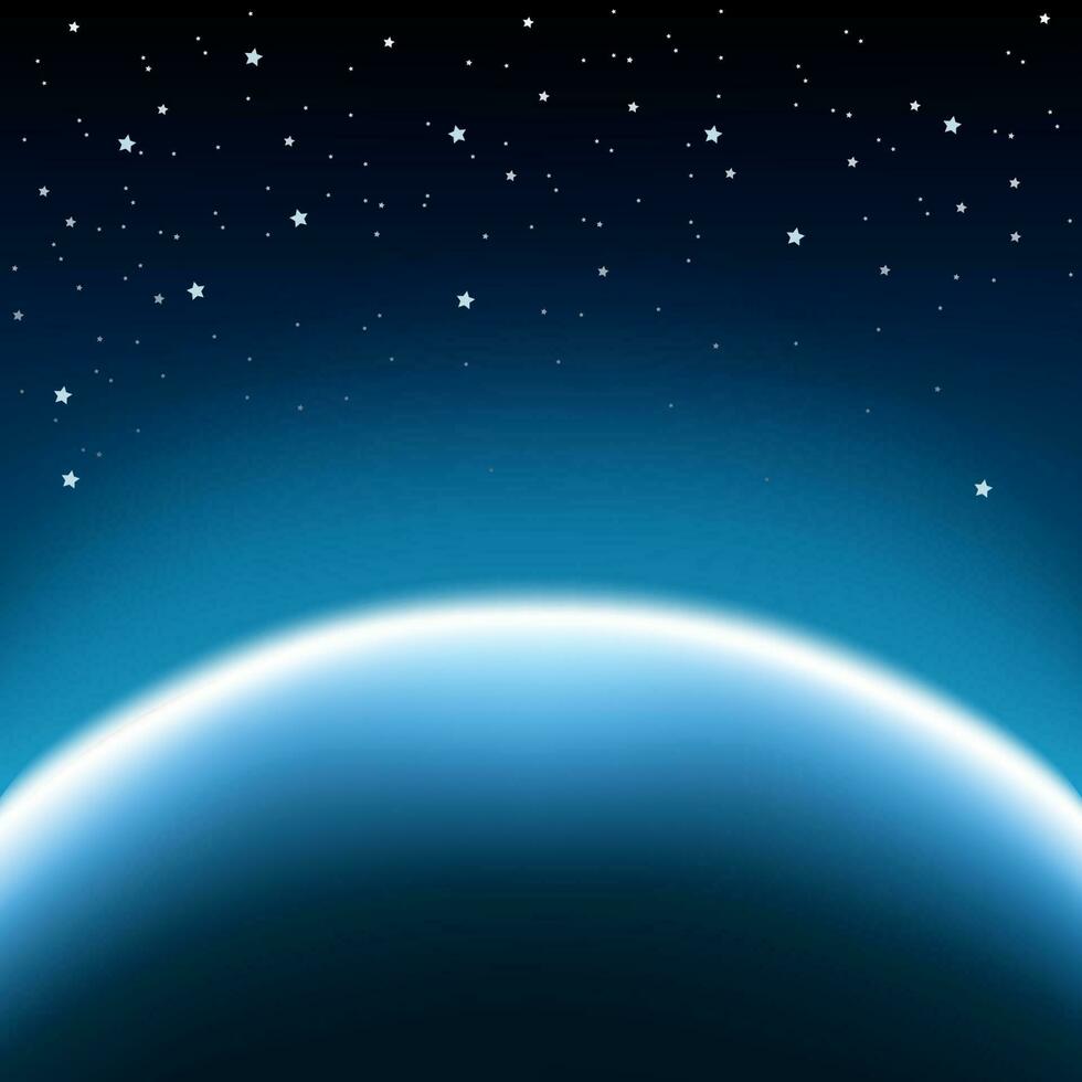 spazio con stelle e blu pianeta orizzonte sfondo, vettore illustrazione