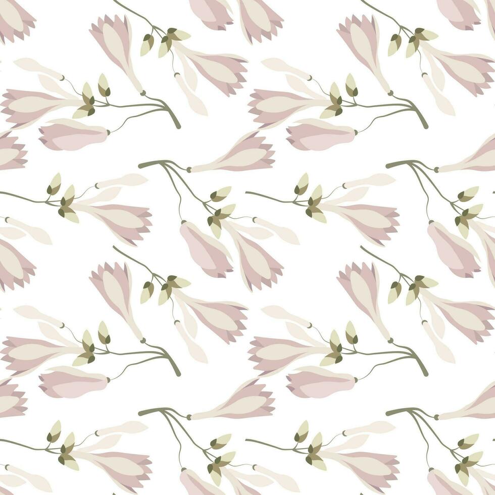 senza soluzione di continuità modello, delicato rosa magnolia fiori con mini cuffie. Stampa, floreale sfondo, tessile, sfondo, vettore
