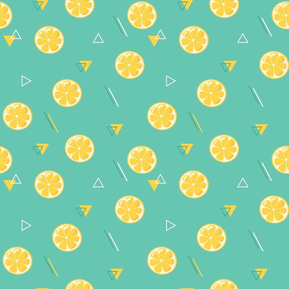 fette di limone e oggetti geometrici astratti stile piatto seamless pattern su sfondo turchese vettore
