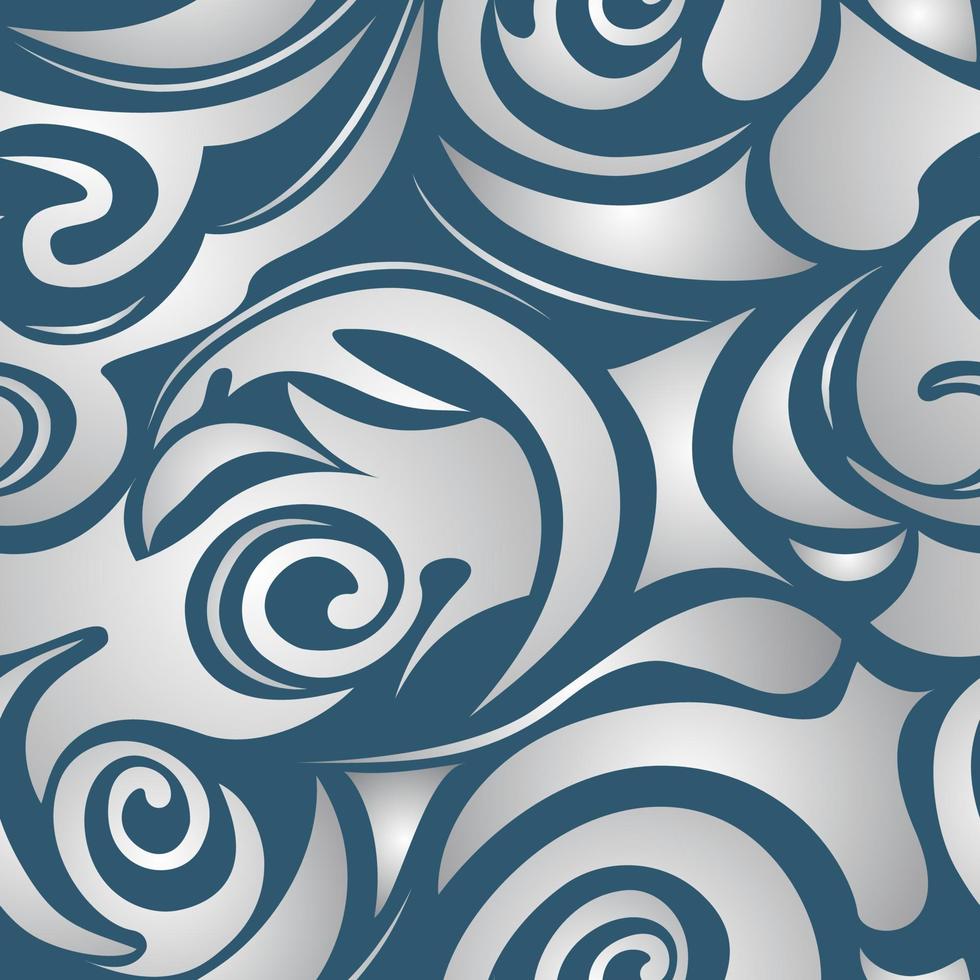 seamless di spirali e volute di grigio su sfondo blu scuro vettore
